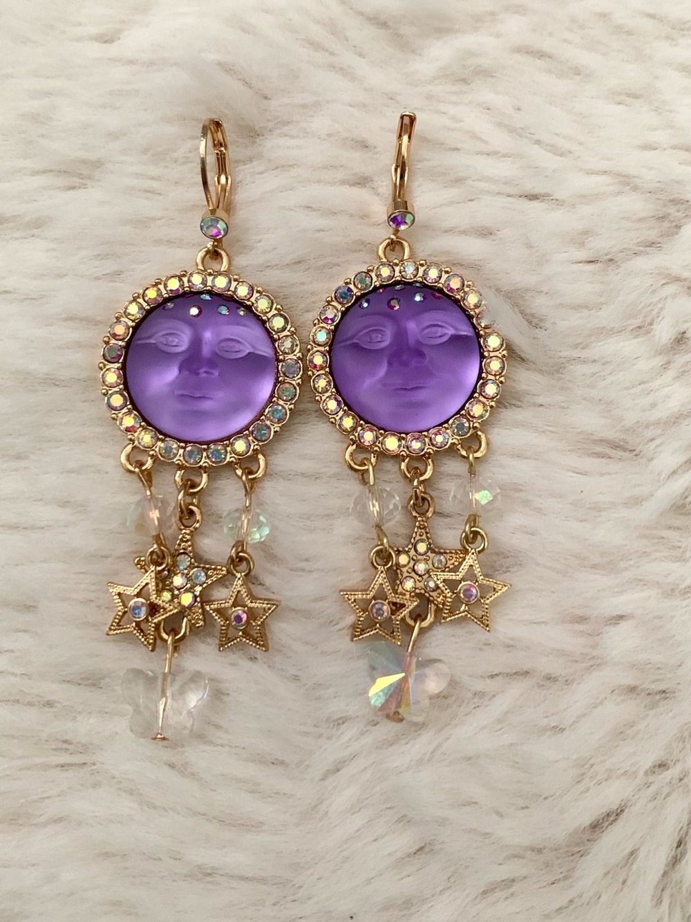 Kirk’s Folly Dangling Purple Moon Face Vintage/Retro Style Earrings